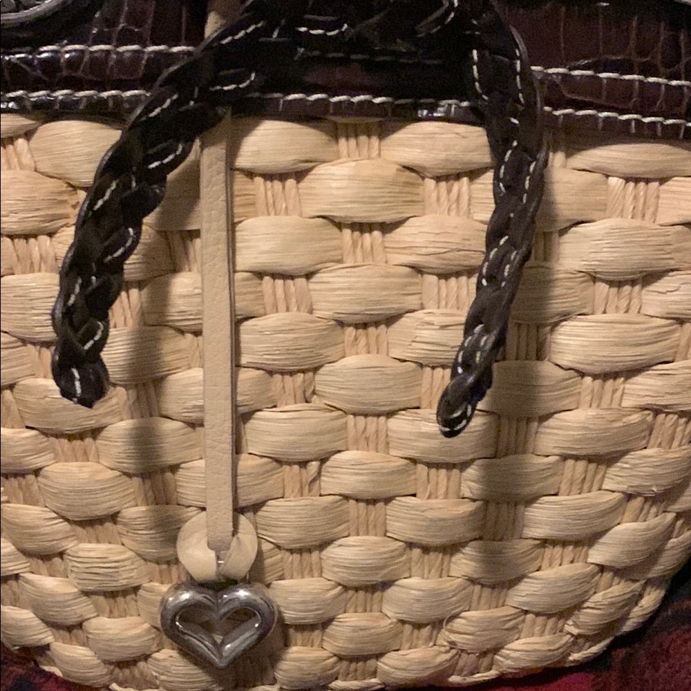 Brighton Candace Straw & leather Shoulder bag double heart charm double straps - Picture 2 of 15